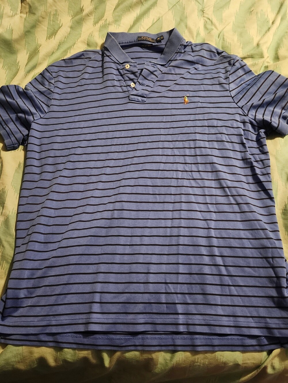 Polo Ralph Lauren Polo Shirt‎ Blue with Stripe Pattern Men's Size 2XL Slim Fit